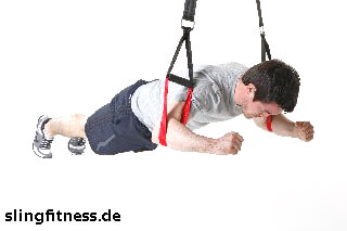 sling training Bauch Knee Ab Beetle mit Armen auseinander Schlaufe in Ellenbogennaehe 1